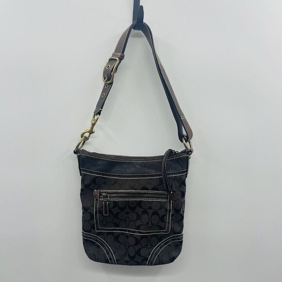 Coach Signature Logo Canvas/Leather Crossbody Shoulder Bag Purse Brown E06U-1040 - Picture 13 of 16